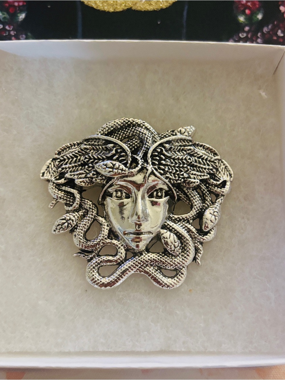 Silver Medusa Snake Head Brooch